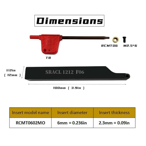 Hunricho 3/8 Zoll 1/2 Zoll SRACR1010/1212 H06 Drehmaschinen-Drehhalter, Drehmaschinen-Dreh- mit RCMT0602 runden Hartmetall-Fräseinsätzen (2 Stück 1/2 Halter + 10 Stück Einsätze)