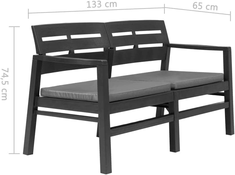 Patio Bench Anthracite Plastic Standard Durable,2Seater Garden Bench with Cushions Modern Design for Outdoor Comfort | Anthracite Color | Durable Plastic Construction Patio Furniture