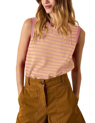 Image of Hongsui Women's Striped Color Block Sweater Vest Ribbed Knit Tank Tops Oversized Crewneck Pullover