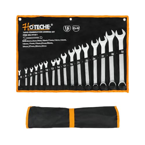 Hoteche 16Pcs Crv Combination Spanner Set 6-32 Mm Chrome Plated