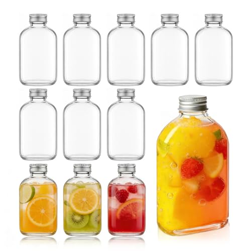 1ZIZIFA8 12 Pack 250ml Glass Flask Bottles with Screw Twist-Off Lids | Airtight Glass Bottle for Home | Great for Gin Liqueur Schnapps Wine Cider Soda Vodka