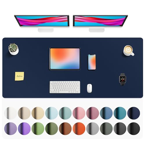 Image of Aothia Faux Leather Desk Mat - Non-Slip PU Leather Desk Blotter, Waterproof Writing Surface, Large Desk Pad for Office & Home (Dark Blue, 55 inch x 24 inch)