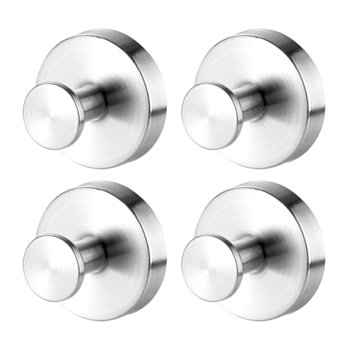 Suction Cup Hooks for Shower, Heavy Duty Stainless Steel Towel Hooks - No Drill Removable Suction Hangers Rustproof, Holds 15 lbs - for Glass, Tile, Mirror, Window (4 Pack) (Silver)