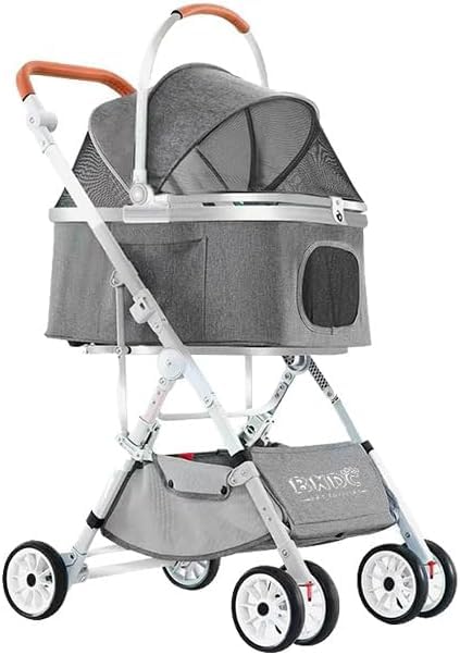 Cochecito de paseo plegable para mascotas, cochecito de viaje para mascotas, marco de aluminio reforzado, cochecito desmontable para mascotas 3 en 1 para gatos y perros (gris)