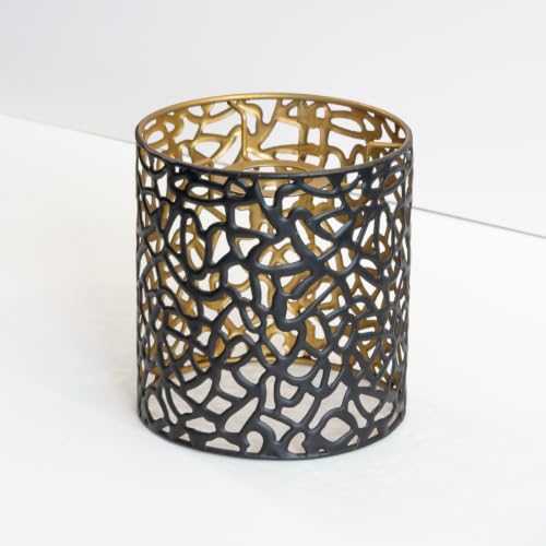 Metal Filigree Cylinder Lamp Shade 14x15cm (Black gold, Width-5.5', Layered trellis mesh)