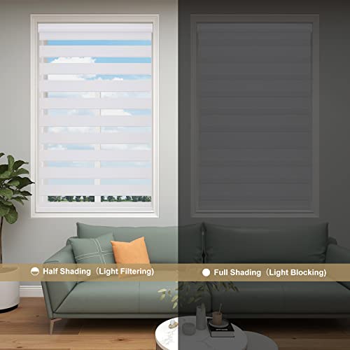 Image of Changshade Custom Size Zebra Blinds Cordless Indoor Window Shades Privacy Dual Layer for Living Room, Bedroom, Bathroom, Kitchen, Nursery, Inside Outside Mount Easy Install, Blackout, White