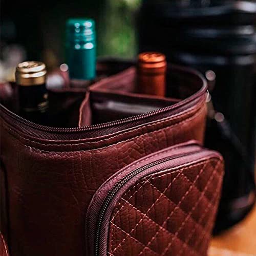 Porta Vinho Wine Bag Porta Garrafa De Vinho Térmica De Couro Premium 4 Divisões