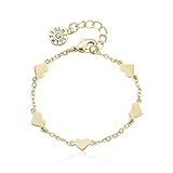 Little Miss Twin Stars Classic! 14k Gold-Plated Heart Station Bracelet/, 5.5' + .75'