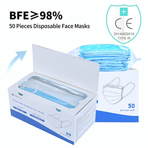Naton Pack von 50 medizinische Einwegmasken - 3-Lagen blaue chirurgische Masken EN 14683, Typ IIR, CE-zertifiziert, Mund-Nasen-Maske