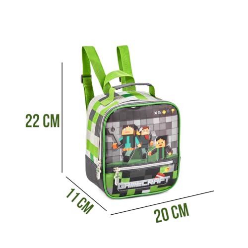Kit Escolar GameCraft Mochila Rodinha Estojo Lancheira Escola Infantil Menino