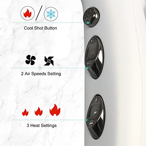 Professional Salon Hair Dryer,2200W Negative Ionic Medium Blow Dryer Low Noise For Fast Drying,Ac Motor With 2 Concentrator Nozzle For Constant Temperature Protecting Hair Damage -White #TOP2