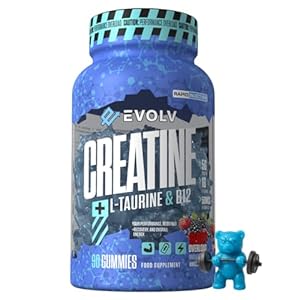 Creatine Gummies + L-Taurine & B12 – 90 Vegan | Sugar-Free Creatine for Muscle Growth, Strength, Recovery | Pre Workout & Post Workout Energy Gummies | Berry Flavor Supplement for Men & Women