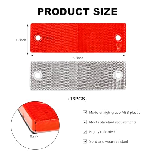 Image of DXNQ 16 PCS Safety Trailer Reflectors Self Adhesive Reflector, Round ABS Stick-on Spoke Reflective Car Reflector Sticker, Warning Reflectors with Mounting Hole for Trailer Truck Gate Post