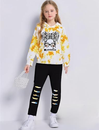 Image of Girls Clothes Cool Girl Print Tie Dye Hoodie Pullover Sweatshirts Leggings Teen Girl Clothes 6-14 Years