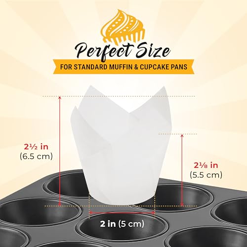Tulip Cupcake Liners, Muffin Liners for Baking by Baker’s Signature – 200pcs of Parchment Paper Cups Cupcake Wrappers – Perfect Size, Sturdy, Greaseproof & Easy to Use – Wedding Decor – All White