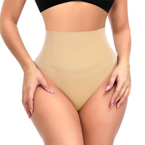 Image of Werena Thong Shapewear for Women Tummy Control Seamless High Waist Body Shaper Underwear Shaping Panties(#17 Smooth Beige, Medium)