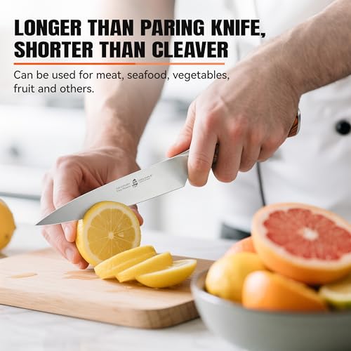 Image of TUO Utility Knife, 5 inch Small Kitchen Knife for Paring & Slicing, with Ergonomic Pakkawood Handle, High Carbon German Stainless Steel - Fiery Phoenix Series