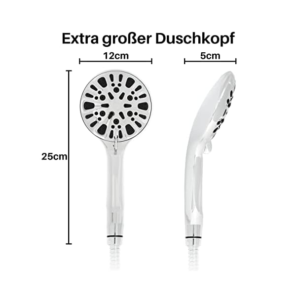 WASSERDANK® Premium Duschkopf mit Schlauch und Halterung | 9 Strahlarten für Regendusche & Massage | 1,5m rostfreier… – Bild 5