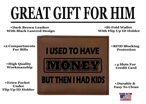 Rogue River Tactical Funny Dad Joke Men's Leather Bifold Wallet RFID Gift For Him Dad Father Billfold Father's Day Gift Used to Have Money Buy Then I Had Kids2