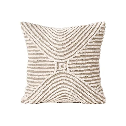 VLiving Zulu CollectionTufted Off White & Beige Throw Pillow Cover, (18X18 inches) Cover
