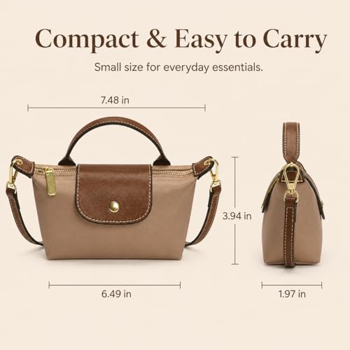 Mini bolso bandolera de nailon para mujer, pequeño bolso de mano con asa superior y correa ajustable para el hombro, bolsa casual con cierre de cremallera miniatura 6