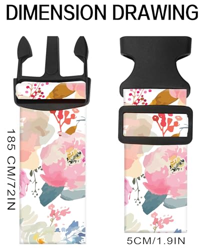 Image of Luggage Straps for Suitcases, Adjustable Travel Belt, Durable Wide Luggage Strap, Cute Suitcase Strap Identifiers with Buckle, Bag Straps for Luggage, Cute Pink Flowers