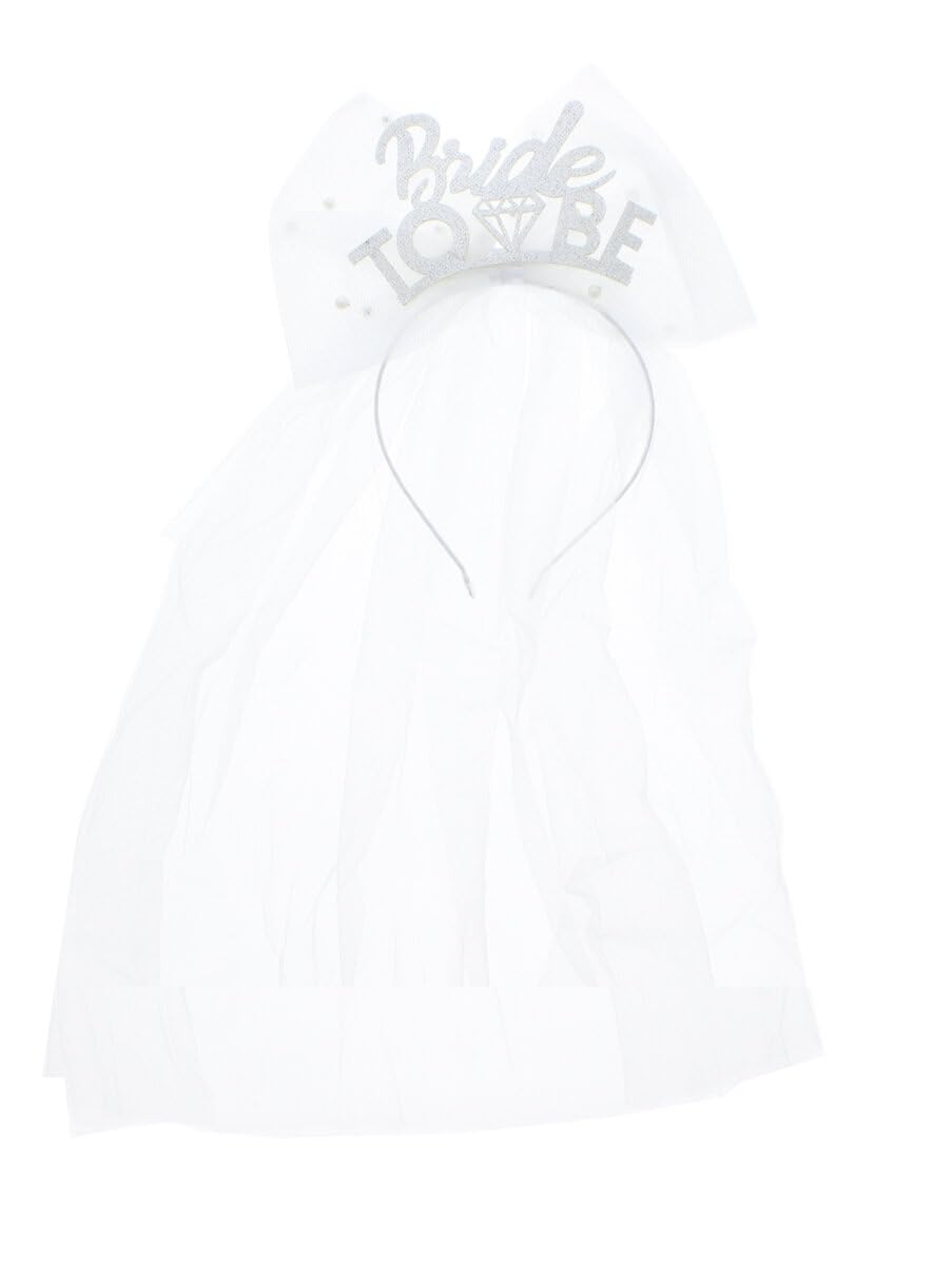 Zac's Alter Ego Bride To Be Bow Headband with Veil - Hen Party Veil for Bachelorette Decorations Bridal Shower Wedding Engagement