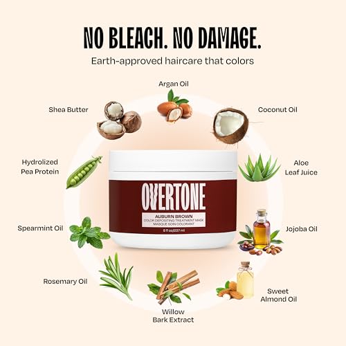 Overtone Semi Permanent Hair Color Conditioner, Auburn Brown, 8 oz, Nourishing, Damage-Free, Color Depositing Mask for All Hair Types with Shea Butter & Coconut Oil, Vegan & Cruelty-Free