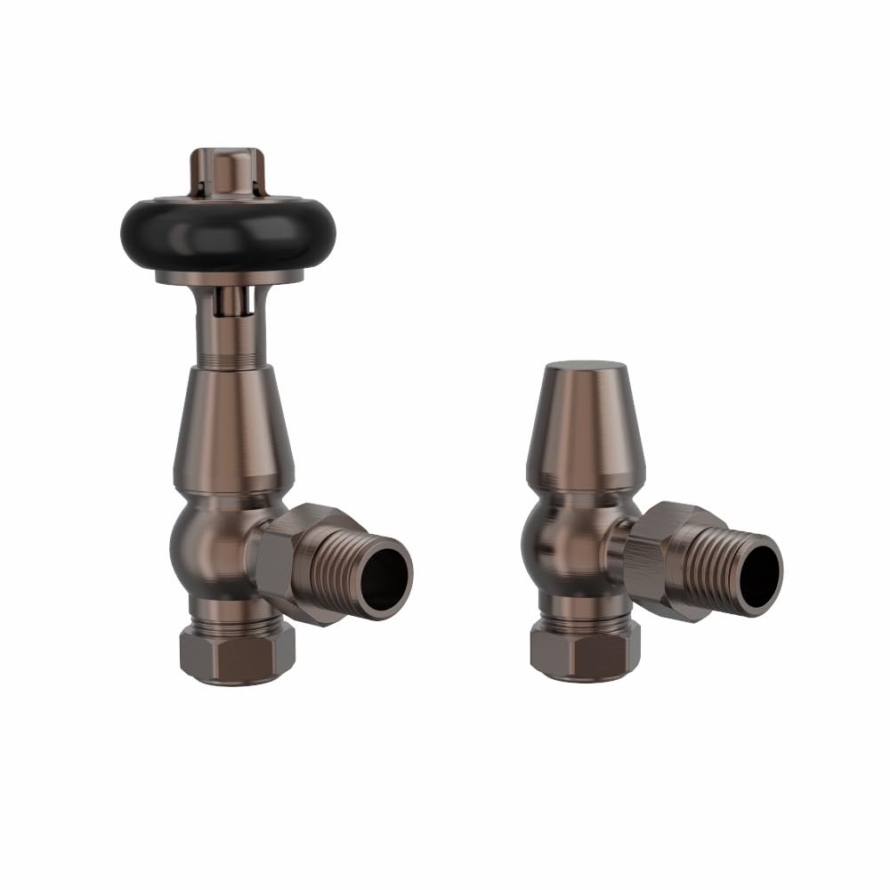 Warmehaus Antique Copper Chelsea Traditional Angled Trv Thermostatic Radiator Valves