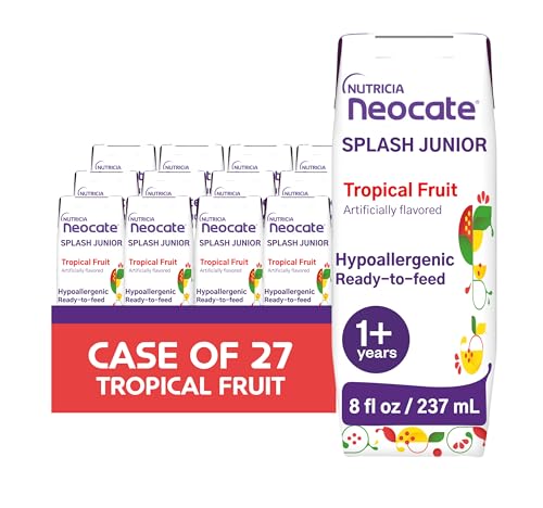 Neocate Splash Junior - 1+ years - Hypoallergenic Toddler Formula for Food Allergy Relief - Ready-to-Feed Hypoallergenic - Amino Acid-Based Toddler Junior Formula - Tropical Fruit 8 fl oz (Case of 27)
