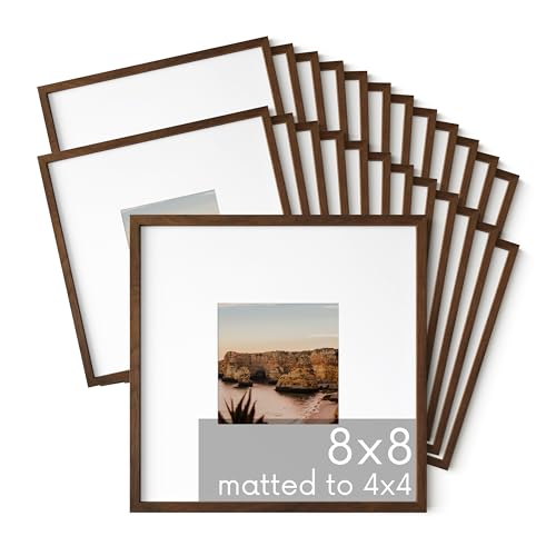 HAUS AND HUES Walnut Oak Wood 8x8 Picture Frames - Set of 25, Square Frames with Mat, Natural Wood Frames for Photos (8x8 in, Walnut, Set of 25)
