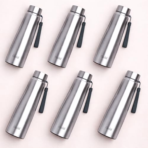 Clazkit Optimus Pro Classic Stainless Steel Water Bottle 1000ml - Set of 6 |ISI Certified| Leakproof, Rust-Free, BPA-Free, Durable for College, Fridge, Sports, Gym, Yoga & Office