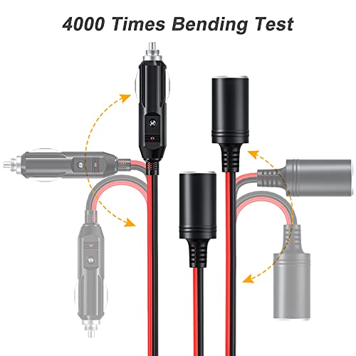 Electop 1 To 4 Car Cigarette Lighter Splitter Adapter Power Charger Port, 12V 24V Plug Socket Adapter 4-Way Splitter, 12 Inch Cigarette Lighter Extension Cord Cable 16Awg With 15A Fuse #TOP7