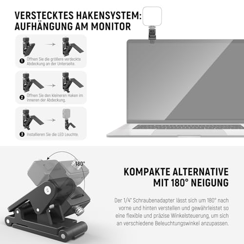 NEEWER BASICS 2 Stück Monitor Aufsatzklemmen, 1/4\ Schraube für Webcam Selfie Ringlicht, 0,71“/18mm Backen, 180° neigbarer Handyhalterung Ständer für Video Streaming Computer Laptop Konferenzen, SP-19