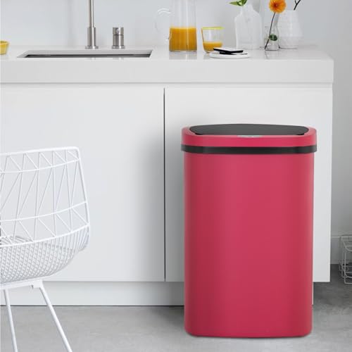 Image of BestOffice | 13 Gallon Plastic Trash Can with Lid | Red