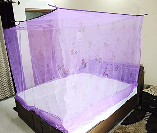 Image of Skab Double Bed High-Density Poly Ethylene Adults Washable 7 X 8 Feet Printed Mosquito Net /Machardani (Purple, Bed Box)