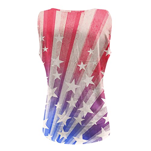4 de julho camisas femininas gola em U botão sem mangas bandeira americana colete de verão patriótic