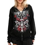 Photo Gallery kosusanill felpa da donna y2k con zip a maniche lunghe con grafica fairy grunge giacca estetica vintage oversize streetwear, nero scuro., medium Photo Gallery kosusanill felpa da donna y2k con zip a maniche lunghe con grafica fairy grunge giacca estetica vintage oversize streetwear, nero scuro., medium