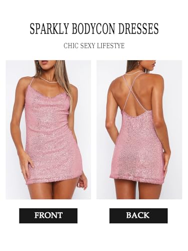 Women's Sequin Sparkly Glitter Dress Sexy Sleeveless Backless Spaghetti Strap Party Club Bodycon Mini Dress2