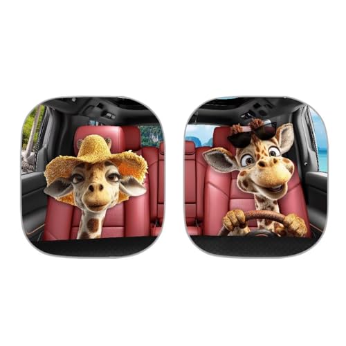 Image of Giraffe Front Windshield Sun Shade Reflect UV Sun and Heat Foldable 2-Piece Car Windshield Sunshades Interior Accessories Sun Protection Universal Vehicle Accessories