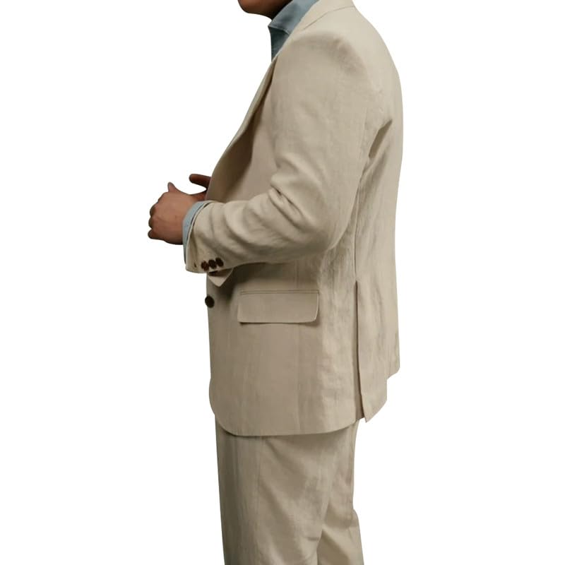 HBDesign 2 Button Men's Linen Peak Lapel Collar Suit for Men Summer Wedding Linen Suit Groom Prom Tuxedo Suit4