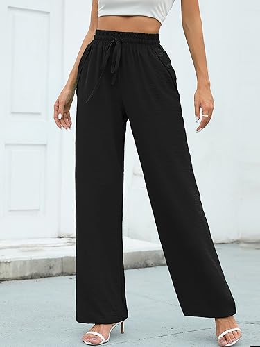 Heymoments Women's Wide Leg Lounge Pants Lightweight High Waisted Adjustable Tie Knot Loose Fit Trousers - image 2