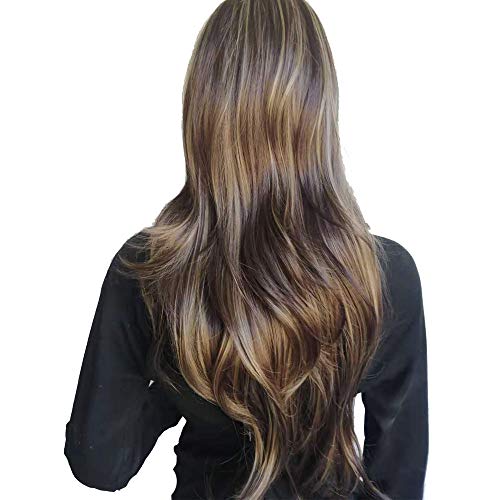 Duofan Women's Wigs Mid-point Dyed Black Gradient Brown Long Curly Hair Big Waves (Brown-black)