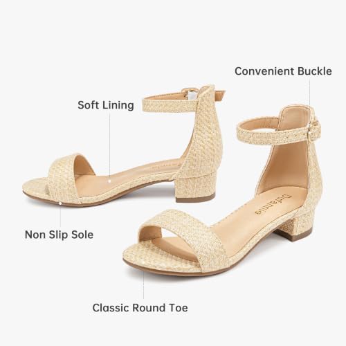 Image of Dufannie Girls Sandals Low Heels Dress Pump Ankle Strap Open Toe Flower Girl Wedding Party for Toddler Little Big Kid