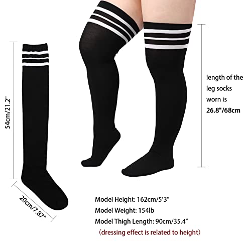Image of DRESHOW Plus Size Thigh High Socks Striped Over Knee Long Boot Stockings Knee High Tube Socks Leg Warmers for Women