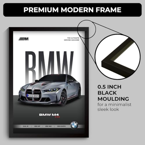 Image of BMW M4 Poster | Framed A4 Sized (31 x 23 cm) | Car Posters for Wall, Gift for Boys | Supercar Frames | BMW Poster M4 Sportscar Frame | Car Posters for Wall, Bedroom, Hostel, Study Room (F 001)