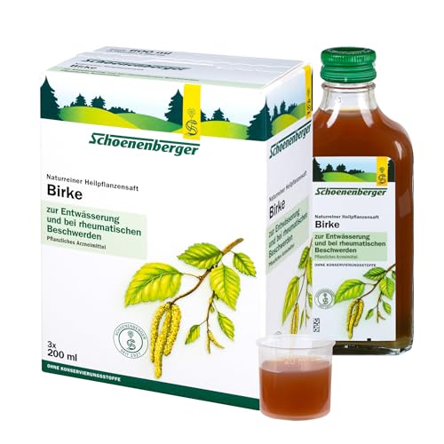 Schoenenberger - Birke naturreiner Heilpflanzensaft - 3x 200 ml (600 ml) Glasflaschen - unterstützende Behandlung bei rheumatischer Beschwerden - Durchspülungstherapie bei Harnweges-Infekten