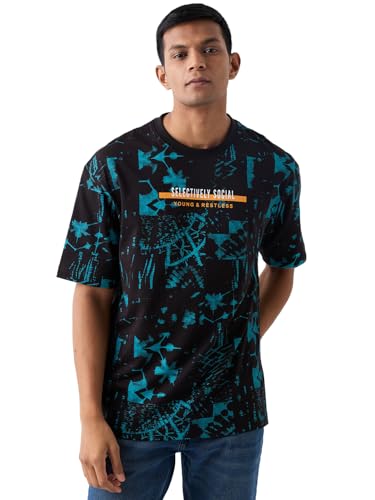 Image of Spykar Men's Oversized Round Neck Half Sleeve Printed Casual T-Shirt