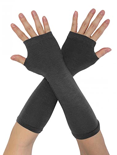 Gants longs tricotés élastiques sans doigts avec trou pour le pouce pour femme