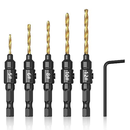 MAEXUS Countersink Drill Bit Set Wood Drill Bits for No4-No12 Size Screws, Quick Release